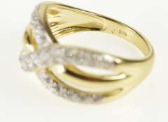 14K Yellow Gold Pave Diamond Encrusted Tiered Criss Cross Ring