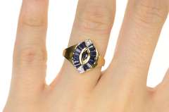 10K Yellow Gold Marquise Sapphire Diamond Accent Statement Ring