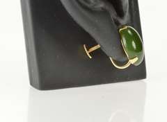 14K Yellow Gold 1960's Retro Nephrite Jade Cabochon ScrewBack Earrings