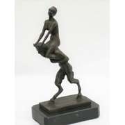 Piggy Rider Satyr and Nude Woman Bronze Sculpture