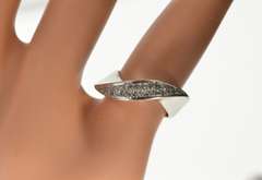 14K White Gold Diamond Inset Ornate Wave Mobius Streak Band Ring