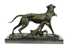 Gun Dog Retriever Rabbit Trophy Bronze Statue