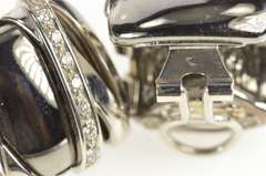 18K White Gold Two Tone X Pattern Criss Cross Statement Clip Earrings