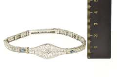 10K White Gold Diamond Syn. Sapphire Ornate Art Deco Bracelet