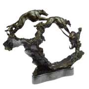 Three Wild Dogs Running on Marble Base Bronze Sculpture