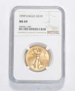 MS69 1999 $10.00 American Gold Eagle 1/2 Oz Fine Gold Coin Graded NGC