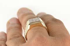 14K Yellow Gold 0.48 Ctw Squared Diamond Cluster Men's Ring