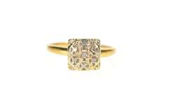 10K Yellow Gold Squared Retro Diamond Cluster Raised Ring
