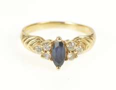 14K Yellow Gold 0.51 Ctw Marquise Sapphire Diamond Engagement Ring