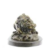 Lion and Snake Bronze Statue on Marble Base Sculpture
