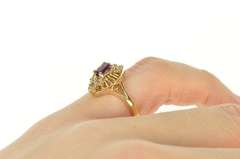 14K Yellow Gold Purple Tourmaline Filigree CZ Cluster Statement Ring