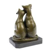 Two Cat on Marble Base Bronze Figurine