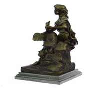 Woman and Swan Bronze Statue on Marble Base Sculpture
