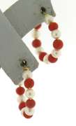 Lovely Yellow Gold Coral & Pearl Hoop Earrings
