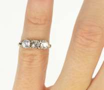 10K White Gold Three Stone Cubic Zirconia Retro Statement Ring