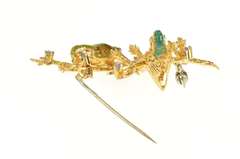 18K Yellow Gold 1960's Enamel Bird Tanzanite Statement Pin/Brooch