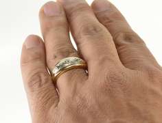 14K Yellow Gold Retro Two Tone Diamond Men's Wedding Band Ring