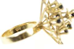 18K Yellow Gold Retro Geometric Bar Sapphire Cocktail Ring