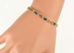 14K Yellow Gold Blue Topaz Diamond Accent Bar Link Tennis Bracelet