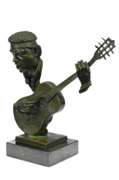 Abstract Man Playing Guitar Bronze Bust Sculpture on Marble Base