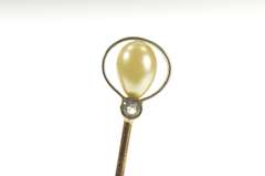 14K Yellow Gold Victorian Pearl Rose Cut Diamond Stick Pin