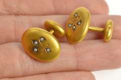 10K Yellow Gold Victorian Seed Pearl Fleur De Lis Cuff Links