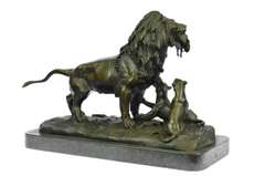 Male Lion with Cubs Bronze Figurine