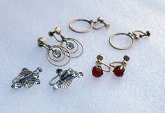Yellow and White 12K Gold Filled Screw Back Earrings 4 Pairs Lot