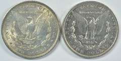 Upper end 1891 & 1904 Morgan Silver Dollars
