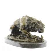 Lion and Snake Bronze Statue on Marble Base Sculpture