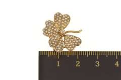 10K Yellow Gold Seed Pearl Encrusted Diamond Shamrock Pin/Brooch