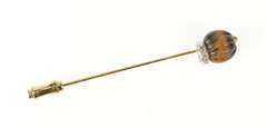 14K Yellow Gold Victorian Scalloped Tiger's Eye Diamond Stick Pin