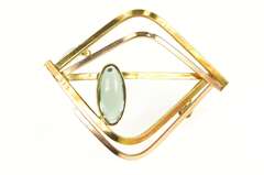 14K Yellow Gold Oval Flourite 1960's Geometric Statement Pin/Brooch
