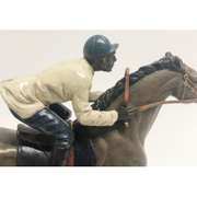 Jockey Riding Horse Bronze Statue Marble Base Sculpture