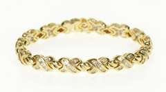 14K Yellow Gold Baguette Diamond X Link Hugs & Kisses Tennis Bracelet