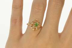 14K Yellow Gold Natural Emerald Solitaire Wavy Swirl Cocktail Ring