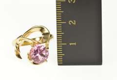 14K Yellow Gold Round Pink Topaz Solitaire Wavy Statement Ring