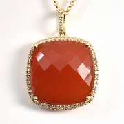 Vibrant Red Agate & Dia Pendant Necklace in 14K YG