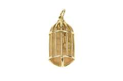 14K Yellow Gold Ornate Bird Cage Motif Child's Tooth Charm/Pendant