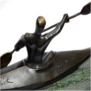 Canoeing Trophy Bronze Sculpture on Marble Base Figure