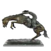 A Cowboy on Horse Woolly Chaps Bronze Sculpture