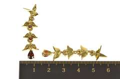 14K Yellow Gold Tiered Leaf Vine Dangle Garnet Statement Earrings