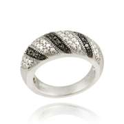 Sterling Silver Black Diamond Accent Striped Ring