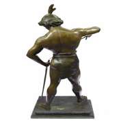 Post Pugnam Picault Bronze Statue on Marble Base Sculpture