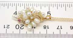 Fantastic 14kt YG Pearl, Ruby, and Diamond Accent Cluster Necklace