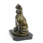 Two Cat on Marble Base Bronze Figurine