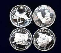 Lot Of 4 Sterling Silver State Medals