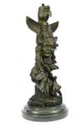 Indian Warrior with Totem Pole Bird Bronze Sculpture