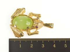 14K Yellow Gold Oval Jade Cabochon Frog Ruby Eye Accent Pendant