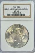 Near Gem 1922 Peace Dollar. NGC MS64 Great Montana Coll